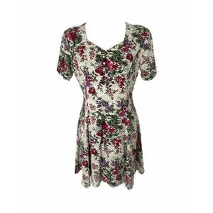 Young Edwardian Women’s Dress Multicolor Floral Vintage Knee Length Size Large